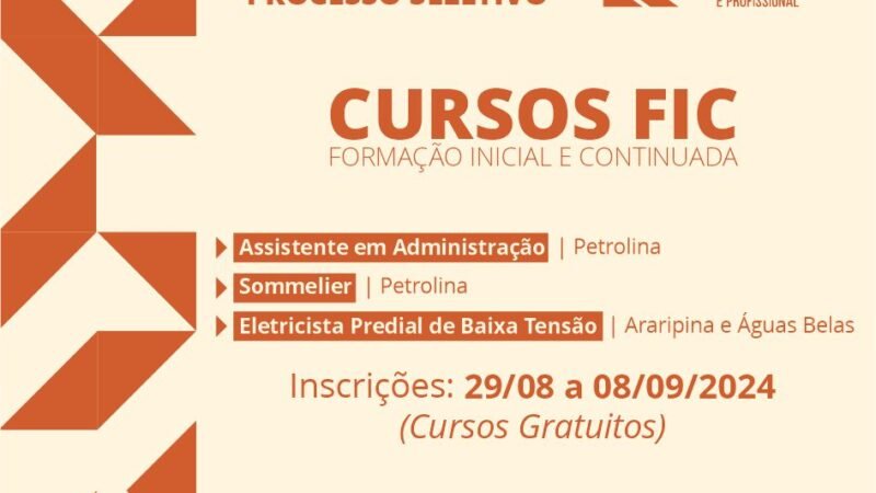 IFSertãoPE oferece 320 vagas em cursos gratuitos de qualificação profissional para jovens